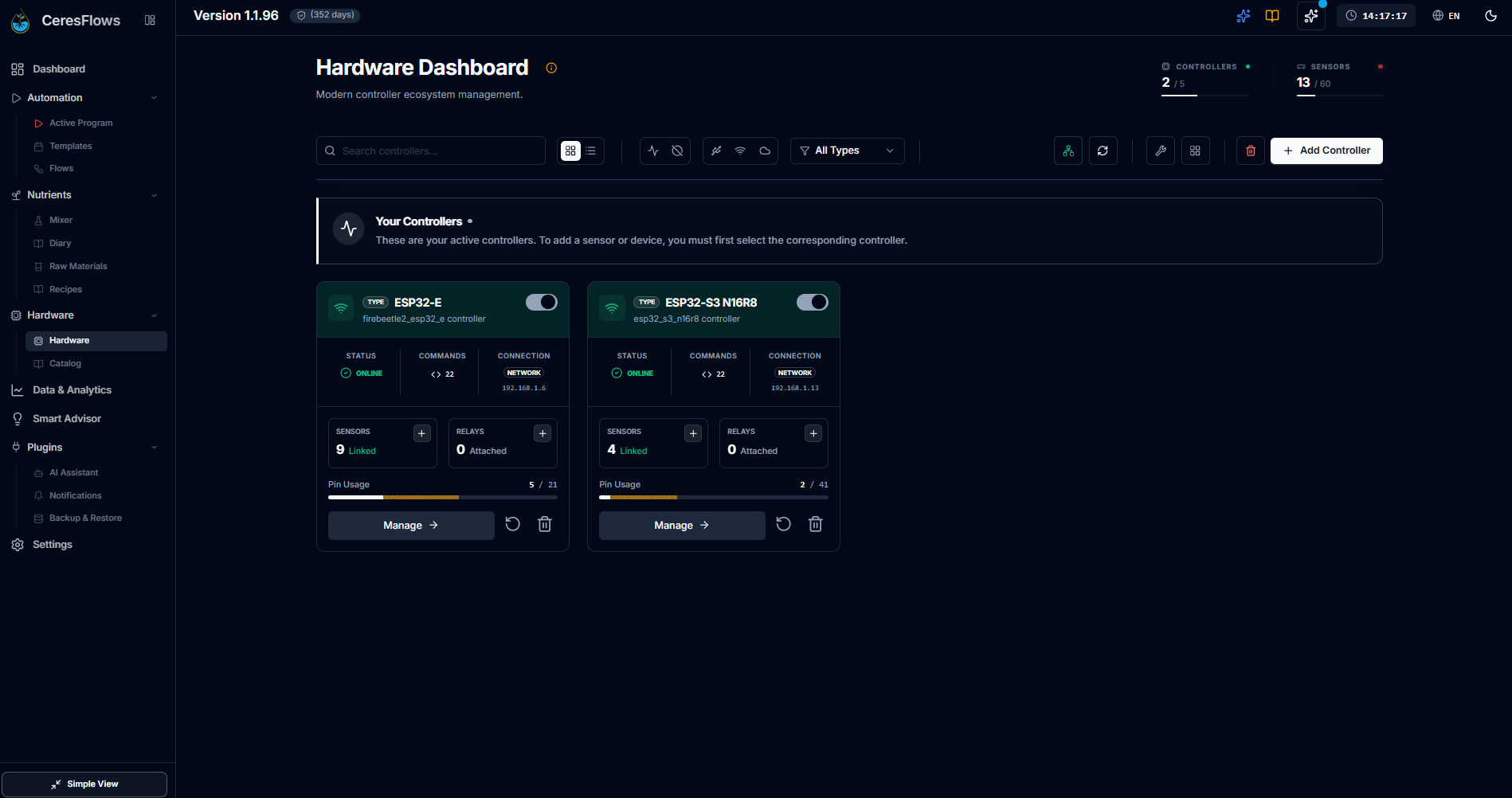 CeresFlows Hardware Dashboard