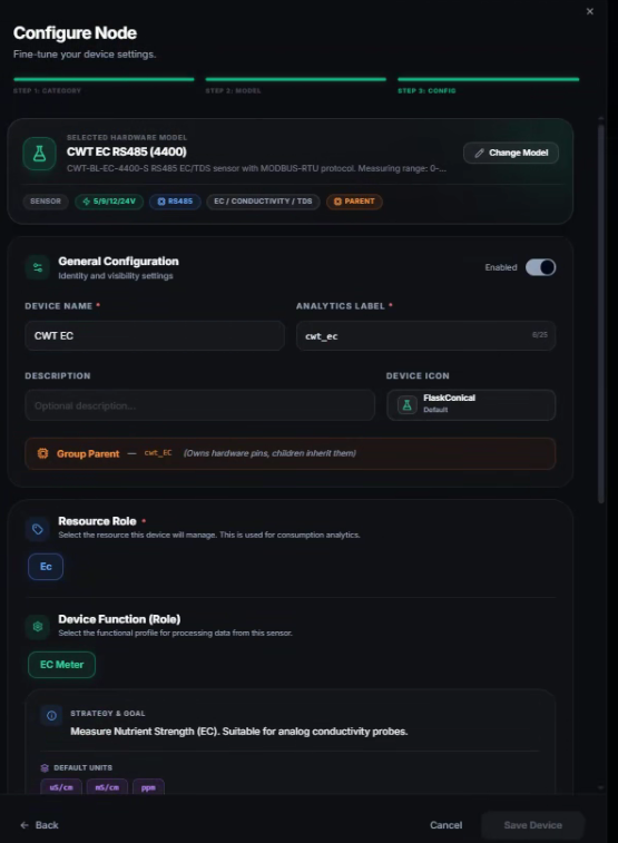 CeresFlows Device Wizard Step 3A Config