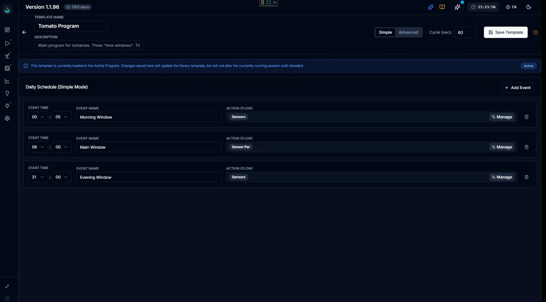 CeresFlows Daily Schedule Simple Mode