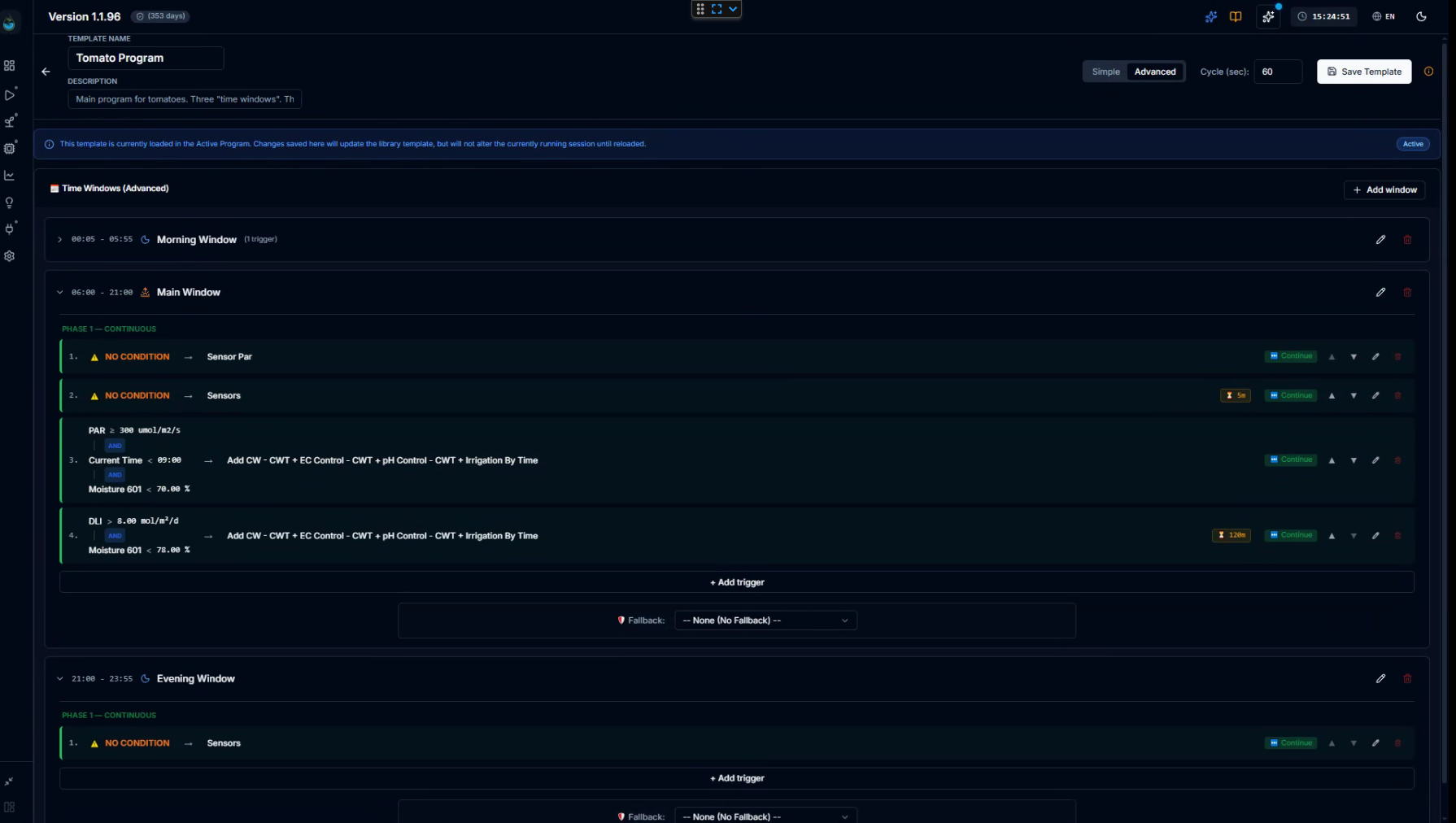 CeresFlows Advanced Mode Time Windows Tree