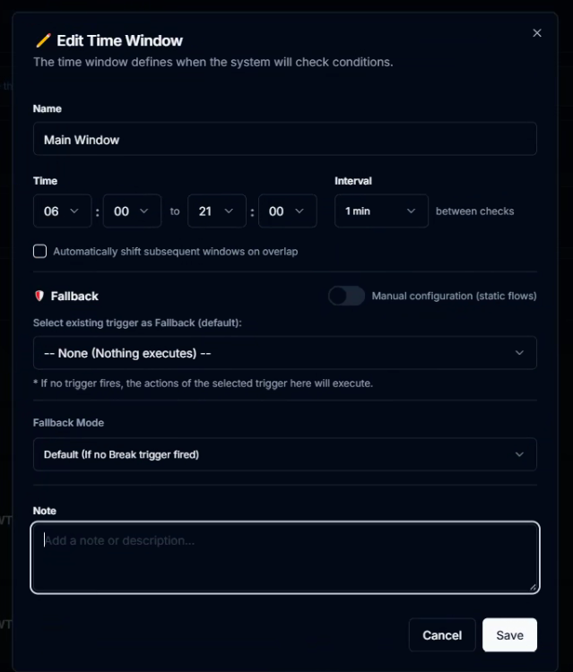 CeresFlows Edit Time Window Dialog