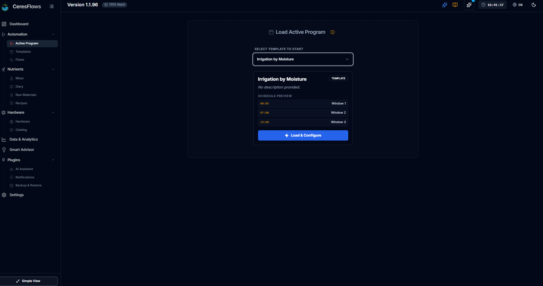 CeresFlows Program Launcher Template Selection