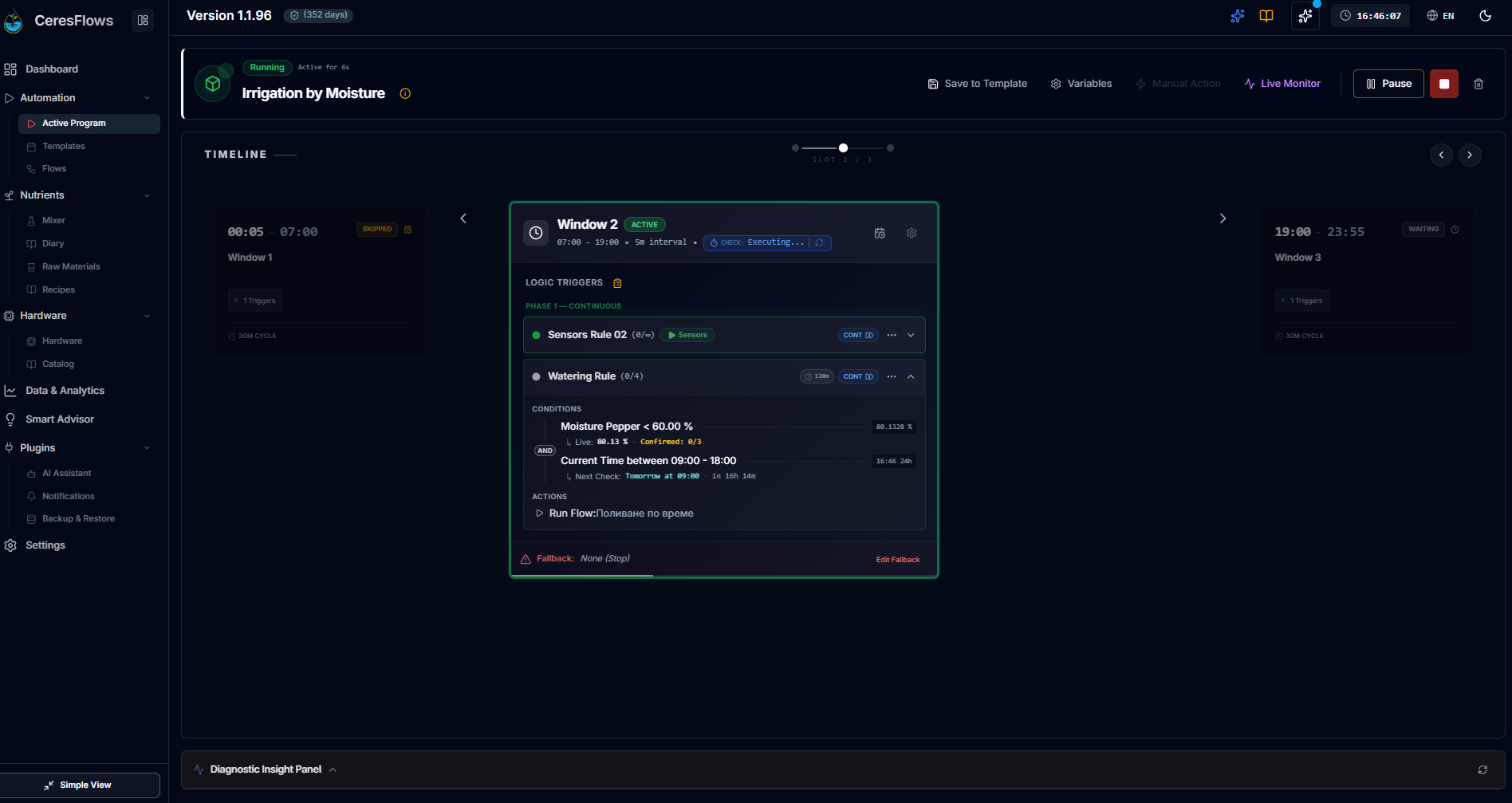 CeresFlows Live Running Program Dashboard