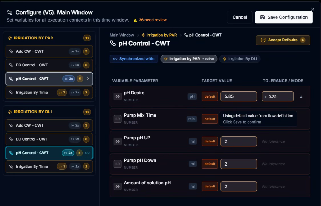 CeresFlows Live Variable Adjustments Master-Detail Modal