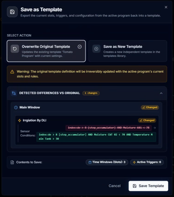 CeresFlows Save As Template Visual Diff Dialog