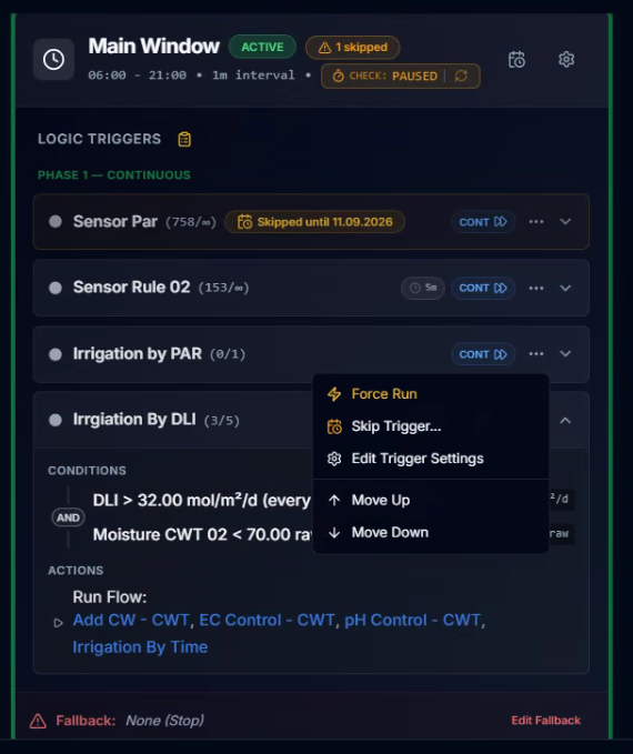 CeresFlows Trigger Context Menu and Skip Badge
