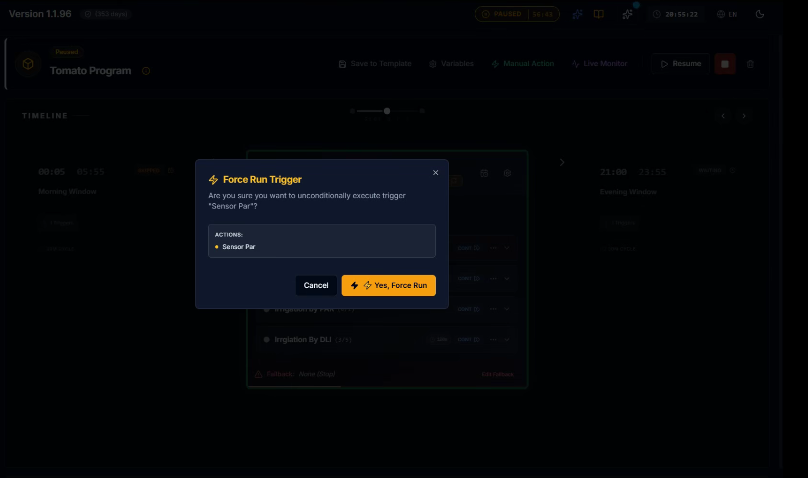 CeresFlows Force Run Trigger Confirmation Dialog