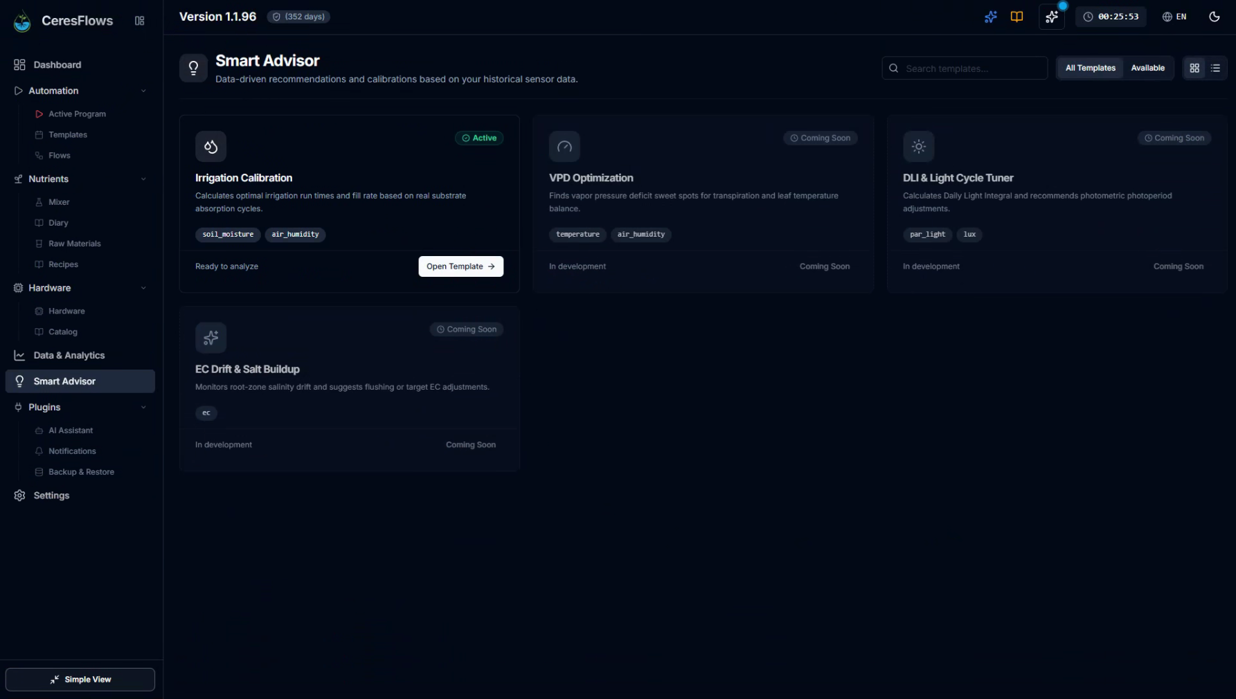 CeresFlows Smart Advisor Template Gallery Dashboard