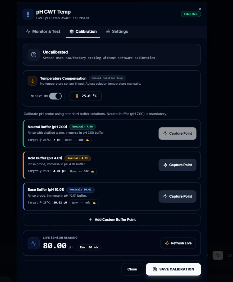 CeresFlows Simple Mode Sensor Calibration Modal