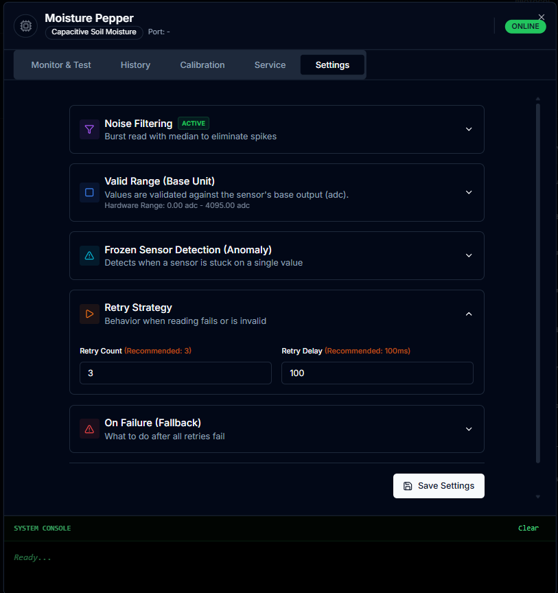 CeresFlows Sensor Retry Strategy Settings