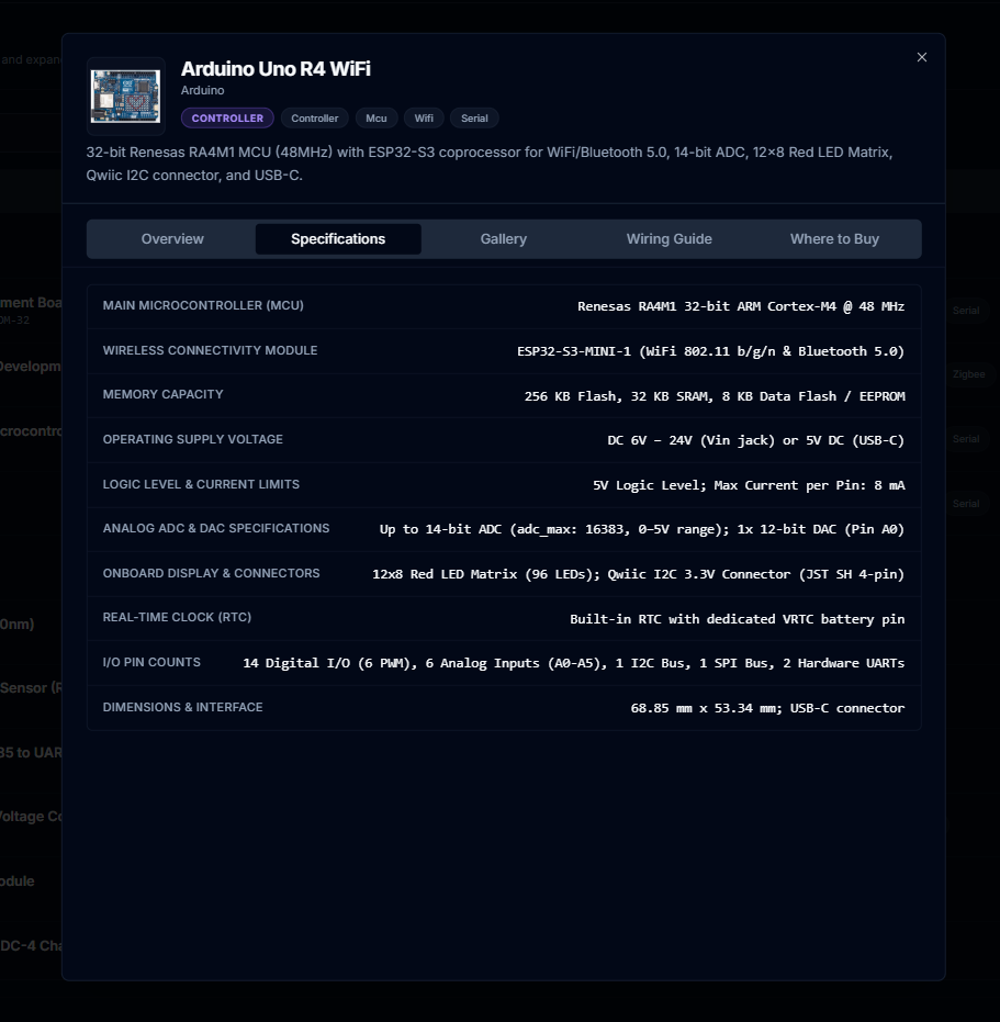 CeresFlows Catalog Device Specifications Tab