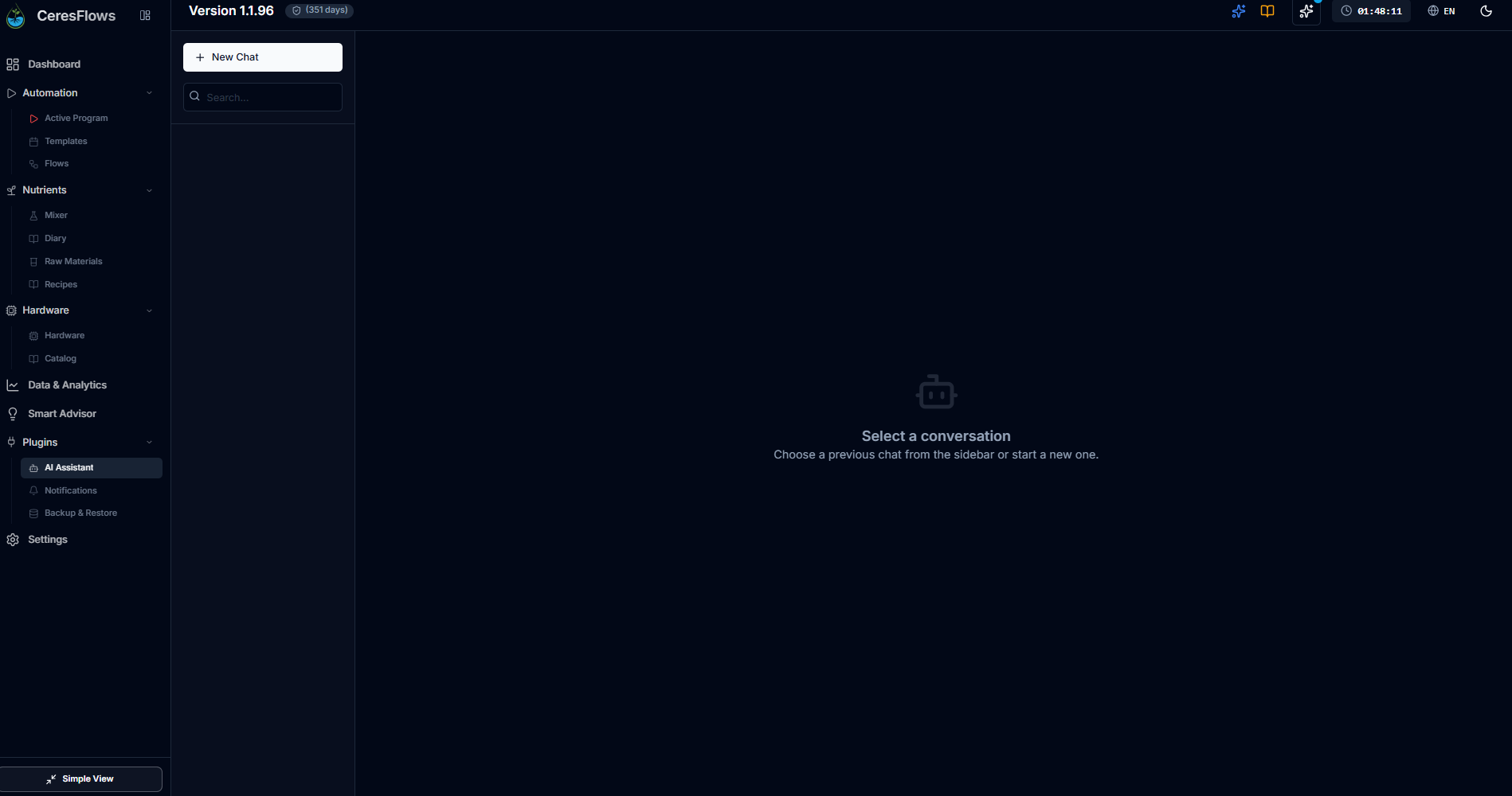 CeresFlows AI Assistant Standalone Chat Screen
