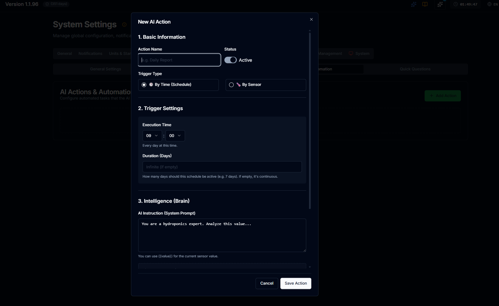 CeresFlows AI Actions and Automation Triggers Dialog